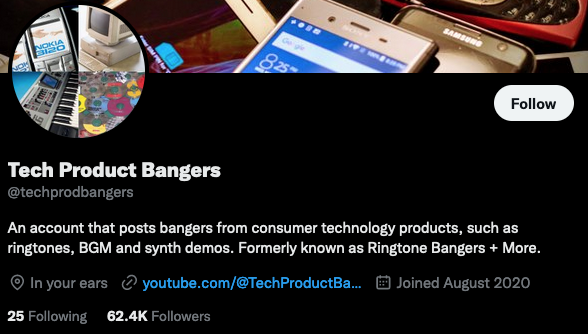 A screencap of the bio of the twitter account Tech Product Bangers.